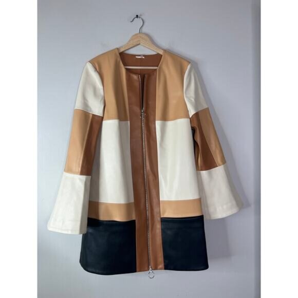 NWT Alexis Long Sleeve Vegan Leather Cameron Mini Dress Color Block Size: Large - Picture 2 of 9